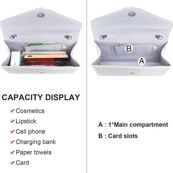 Luxury Satin Clutch Purse with Chain Strap - Perfect Evening Bag for Weddings - Picture 2 of 6